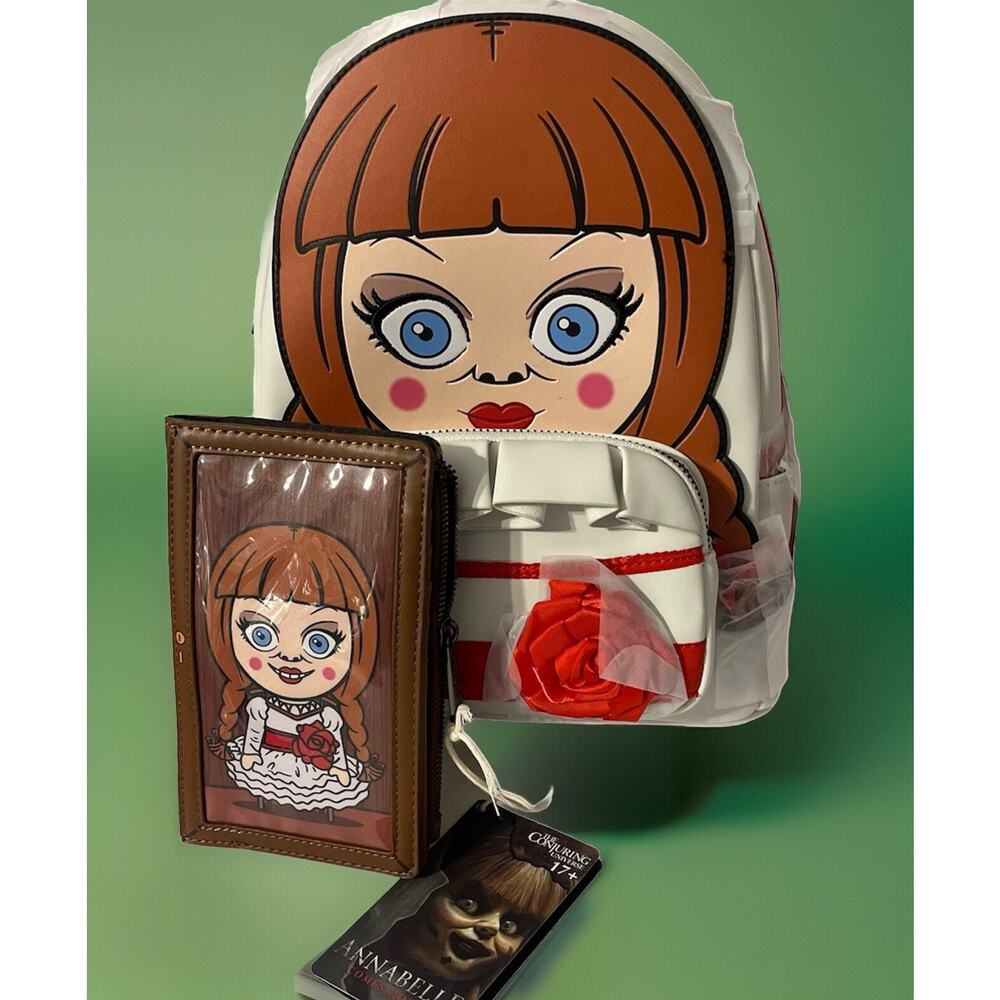 Loungefly Annabelle The Conjuring Figural Cosplay Mini Backpack Bag & Wallet New